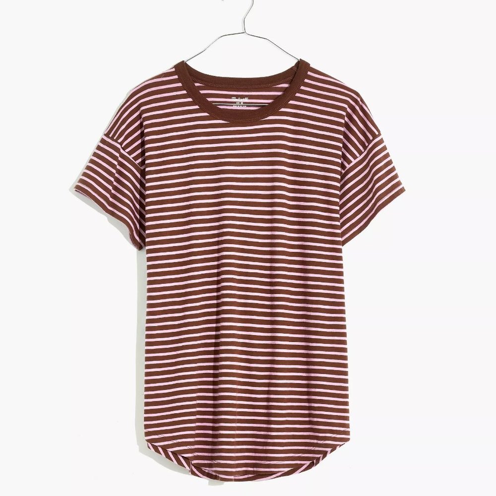 Madewell Whisper Cotton Rib-Crewneck Tee in Rory Stripe. Size Small.